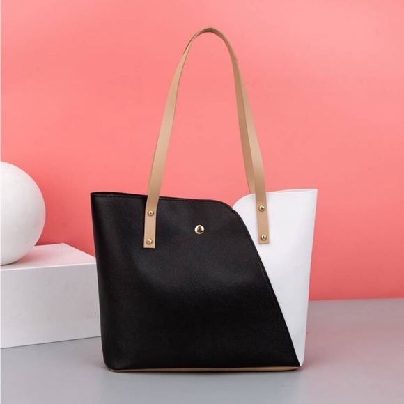 ⚠️Clearance White And Black Colorblock Shoulder Tote Bag - Picture 2 of 6